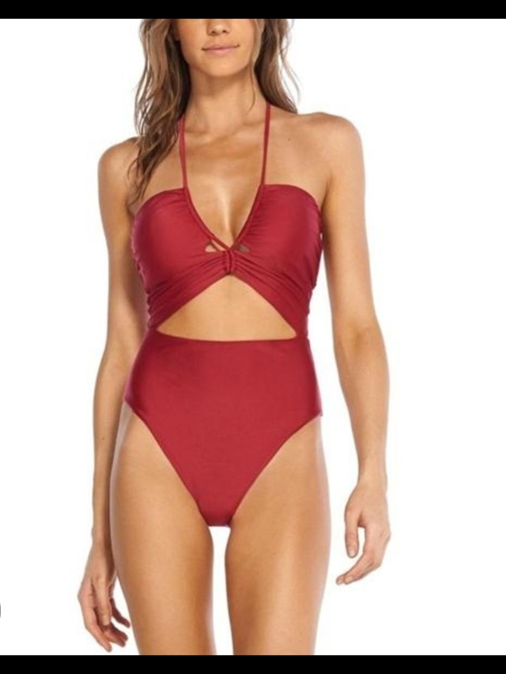 VIX Ruched Cutout Halter One-Piece Swimsuit Removeable Cups - Ruby Red ♥ Size M